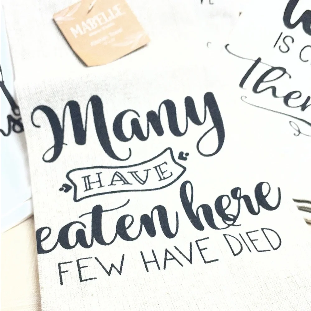 Inspirational Kitchen Towel Set - White and Tan Set of Four
